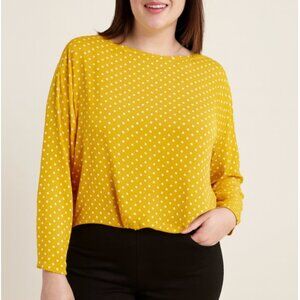 NWT Elodie Women’s Yellow & White Polka Dot Long Sleeve Bodysuit, size XL